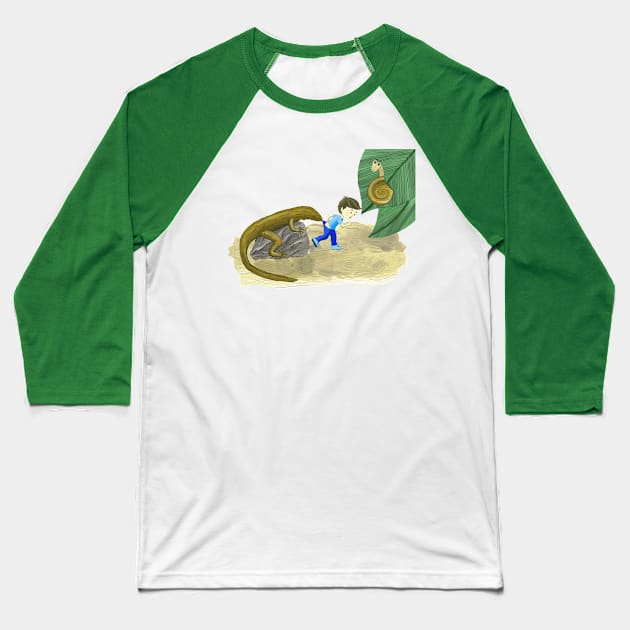 Lizard with boy and snail Baseball T-Shirt by ElleNico Art & Design